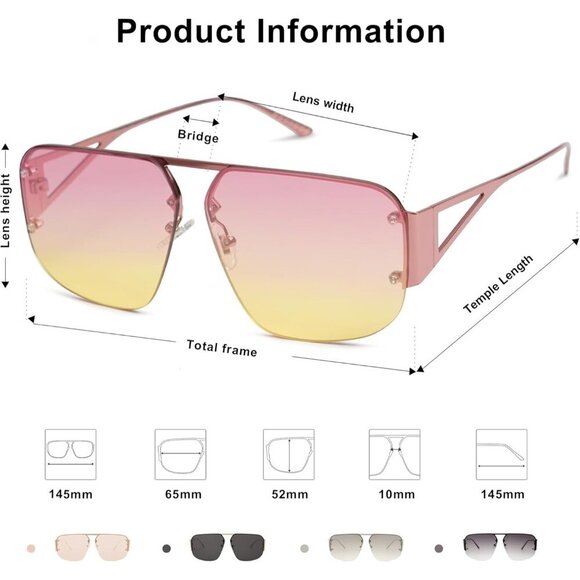 Trendy Aviator Sunglasses Mens Womens Retro Metal Rimless Pink Frame Shades - Picture 5 of 6